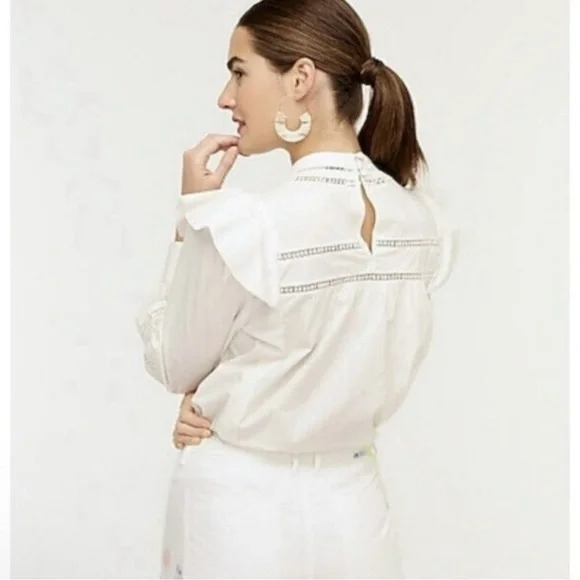 J. Crew White Ruffled Smocked Blouse with Bib Collar - Picture 3 of 6